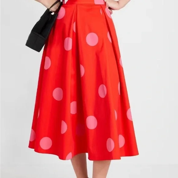 kate spade Red Midi Skirt with Pink Polka Dots - Picture 2 of 5